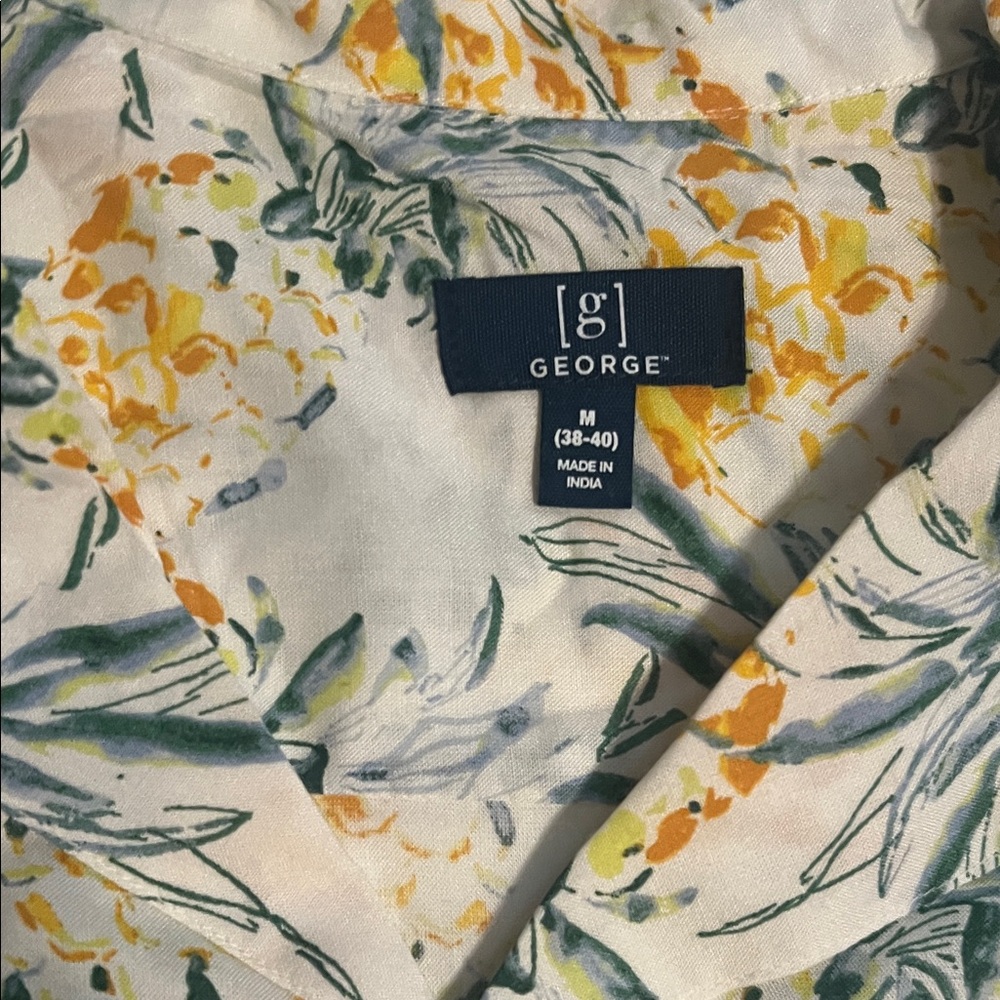 George Men's Tropical Floral Button Down Shirt - Yellow and Green - Picture 2 of 7
